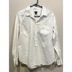 J. CREW White w/Black Polka Dots Long Sleeve Half Button Med Cotton Shirt